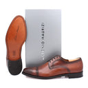 Richelieu perforated leather men's shoes - Cognac