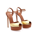 Flora Cristal Leren Platform Sandalen - Karamel & Goud