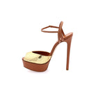 Flora Cristal Leather Platform Sandals - Caramel & Gold