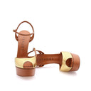Flora Cristal Leather Platform Sandals - Caramel & Gold