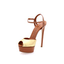Flora Cristal Leather Platform Sandals - Caramel & Gold
