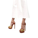 Flora Cristal Leather Platform Sandals - Caramel & Gold