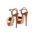 Flora Cristal Leather Platform Sandals - Caramel & Gold