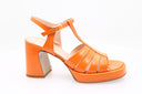 Patent Leather Heeled Sandal - Orange