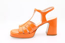 Patent Leather Heeled Sandal - Orange