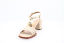 Braided raffia leather sandals - Cream