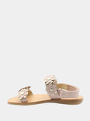 Glenn Flat Sandals with Pink and Silver Flowers - Powder Pink