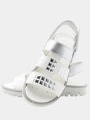 Children's open-toed sandals with straps and silver details - White and grey